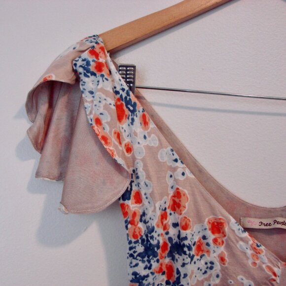 Free People Y2K Floral Flutter Midi Dress Fairycore Cream Beige V-neck Medium - Picture 6 of 16